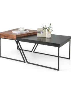 COSTWAY Tische<2er Set Satztisch in Schwarz