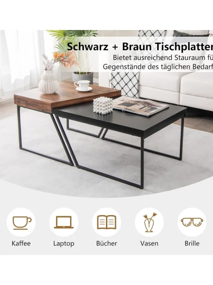 COSTWAY Tische<2er Set Satztisch in Schwarz