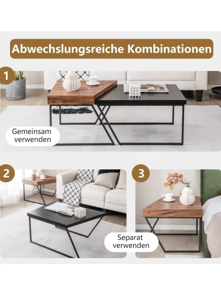 COSTWAY Tische<2er Set Satztisch in Schwarz