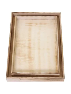 MCW Dekoschalen<2er Set Serviertablett im Shabby-Look, Naturbraun