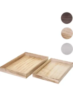 MCW Dekoschalen<2er Set Serviertablett im Shabby-Look, Naturbraun