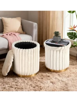COSTWAY Sitzmöbel<2er Set Sitzhocker mit Stauraum 21L + 32L in Weiß