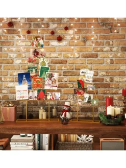 COSTWAY Künstliche Weihnachtsbäume<2er Set Weihnachtsbaum Kartenhalter 76 + 112,5 cm in Gold