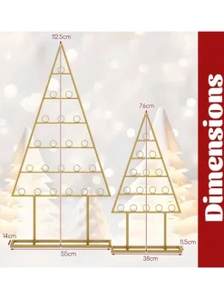 COSTWAY Künstliche Weihnachtsbäume<2er Set Weihnachtsbaum Kartenhalter 76 + 112,5 cm in Gold