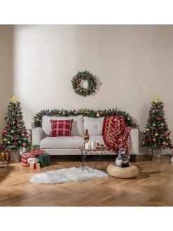 COSTWAY Künstliche Weihnachtsbäume<2er Set Weihnachtsbaum mit Weihnachtsgirlande Weihnachtskranz in Grün