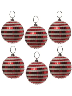 MARELIDA Weihnachtsschmuck<6er Set Weihnachtsbaumkugel Discokugel Spiegelkugel D: 8cm in rot, weiß
