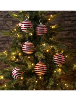 MARELIDA Weihnachtsschmuck<6er Set Weihnachtsbaumkugel Discokugel Spiegelkugel D: 8cm in rot, weiß