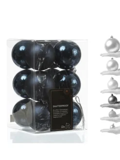 MARELIDA Weihnachtsschmuck<12er Set Weihnachtskugeln bruchfest D: 6cm Baumkugeln in dunkelblau