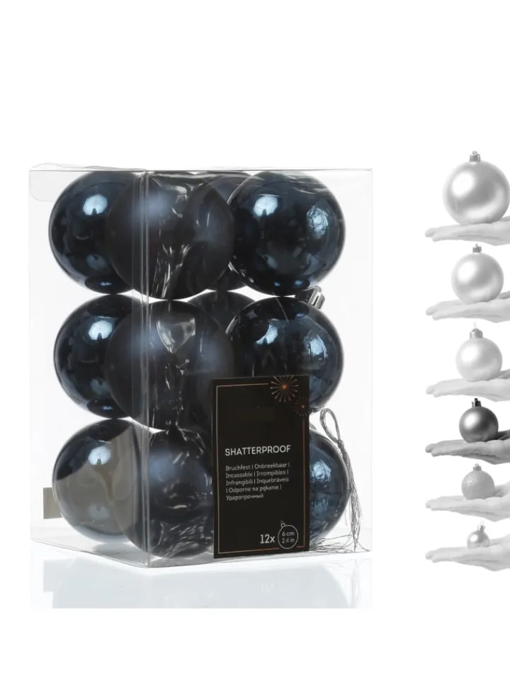 MARELIDA Weihnachtsschmuck<12er Set Weihnachtskugeln bruchfest D: 6cm Baumkugeln in dunkelblau