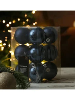 MARELIDA Weihnachtsschmuck<12er Set Weihnachtskugeln bruchfest D: 6cm Baumkugeln in dunkelblau