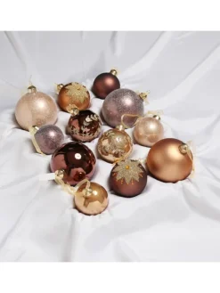 MARELIDA Weihnachtsschmuck<12er Set Weihnachtskugeln Glas 3 Größen in braun