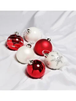 MARELIDA Weihnachtsschmuck<6er Set Weihnachtskugeln Glas D: 8cm in rot, weiß