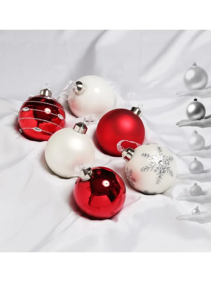 MARELIDA Weihnachtsschmuck<6er Set Weihnachtskugeln Glas D: 8cm in rot, weiß