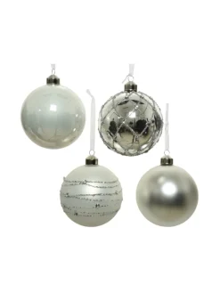 MARELIDA Weihnachtsschmuck<4er Set Weihnachtskugeln Glas D: 10cm in silber, weiß