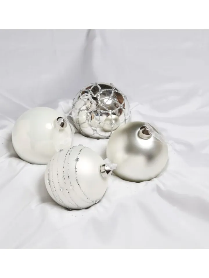 MARELIDA Weihnachtsschmuck<4er Set Weihnachtskugeln Glas D: 10cm in silber, weiß