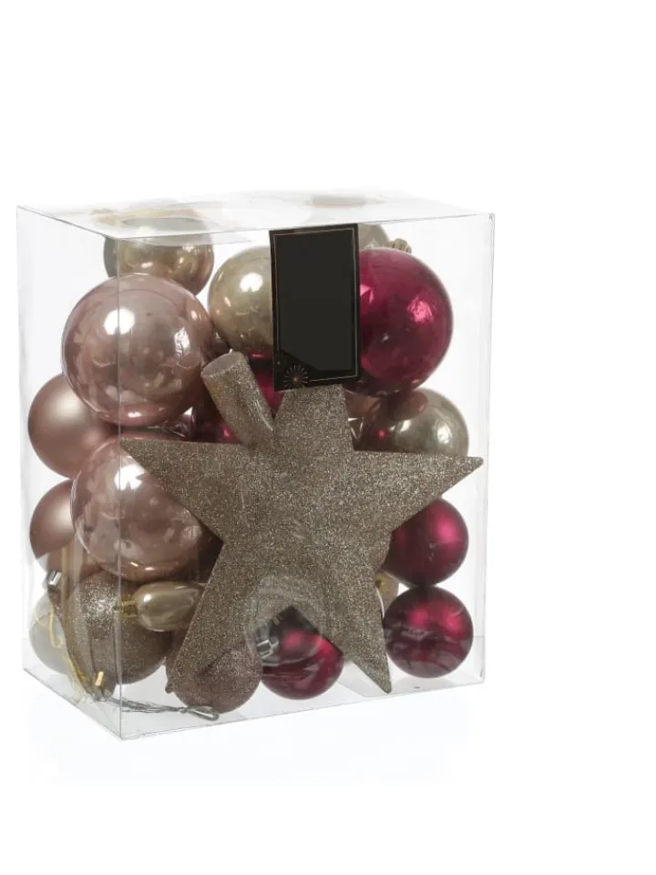 MARELIDA Weihnachtsschmuck<33er Set Weihnachtskugeln mit Stern Baumspitze bruchfest pink, rosa