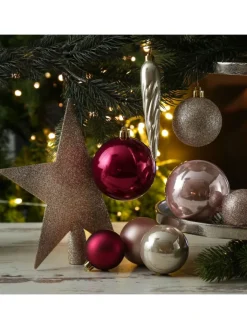 MARELIDA Weihnachtsschmuck<33er Set Weihnachtskugeln mit Stern Baumspitze bruchfest pink, rosa