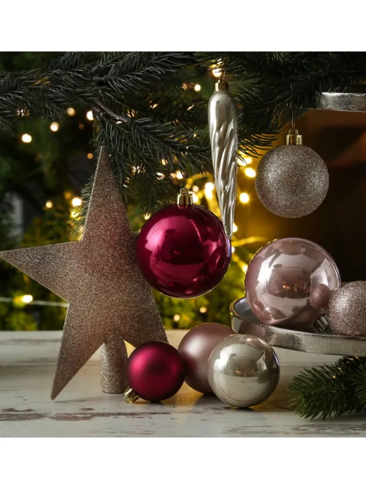 MARELIDA Weihnachtsschmuck<33er Set Weihnachtskugeln mit Stern Baumspitze bruchfest pink, rosa
