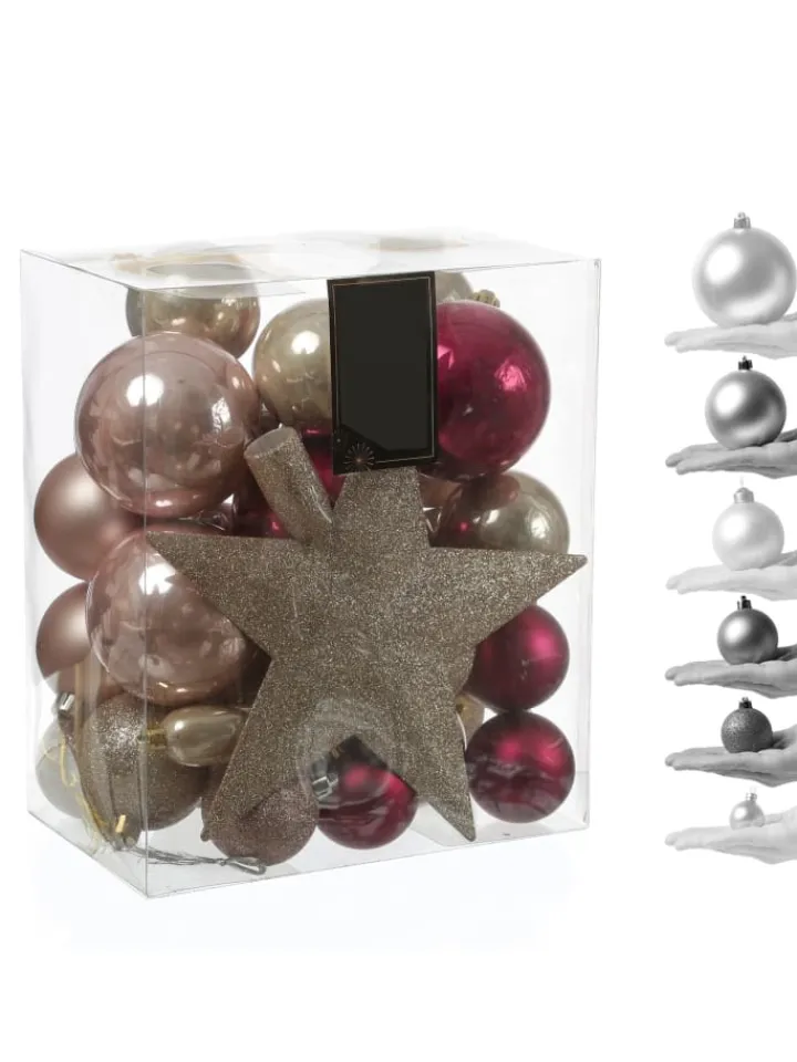 MARELIDA Weihnachtsschmuck<33er Set Weihnachtskugeln mit Stern Baumspitze bruchfest pink, rosa