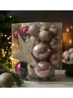 MARELIDA Weihnachtsschmuck<33er Set Weihnachtskugeln mit Stern Baumspitze bruchfest pink, rosa