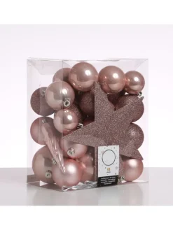 MARELIDA Weihnachtsschmuck<33er Set Weihnachtskugeln mit Stern Baumspitze bruchfest rosa
