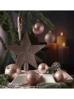 MARELIDA Weihnachtsschmuck<33er Set Weihnachtskugeln mit Stern Baumspitze bruchfest rosa