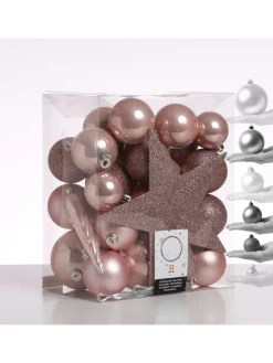 MARELIDA Weihnachtsschmuck<33er Set Weihnachtskugeln mit Stern Baumspitze bruchfest rosa