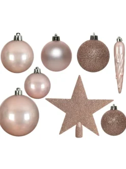MARELIDA Weihnachtsschmuck<33er Set Weihnachtskugeln mit Stern Baumspitze bruchfest rosa
