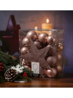 MARELIDA Weihnachtsschmuck<33er Set Weihnachtskugeln mit Stern Baumspitze bruchfest rosa