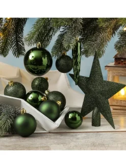 MARELIDA Weihnachtsschmuck<33er Set Weihnachtskugeln mit Stern Baumspitze bruchfest in grün