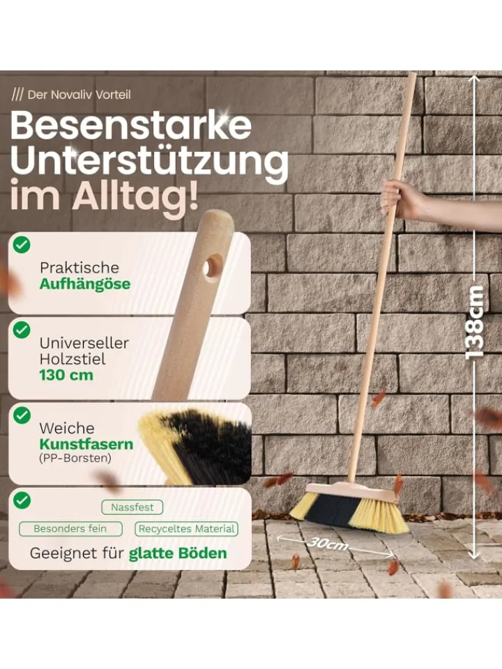 Novaliv Putz- & Waschutensilien<2er Set Zimmerbesen mit Stiel FEINE KUNSTBORSTEN Besen weiche Borsten in Braun