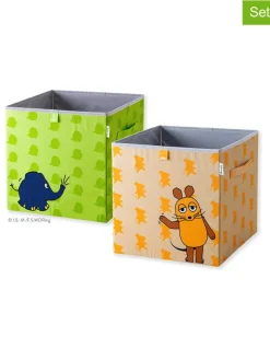 Lifeney Kisten & Körbe<2er-Set: Aufbewahrungsboxen "Maus" in Grün/ Orange - (B)33 x (H)33 x (T)33 cm