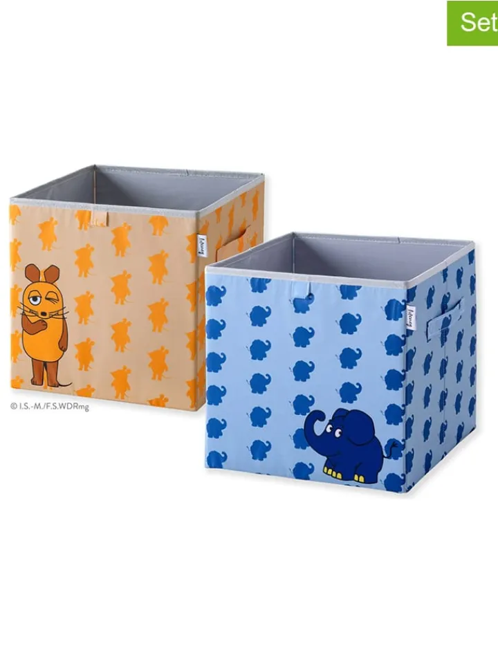 Lifeney Kisten & Körbe<2er-Set: Aufbewahrungsboxen "Maus" in Blau/ Orange - (B)30 x (H)30 x (T)30 cm