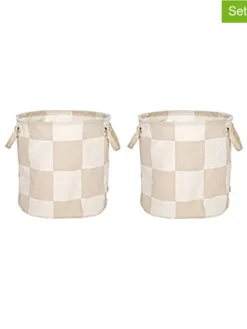OYOY living design Kisten & Körbe<2er-Set: Aufbewahrungskörbe "Chess" in Beige - (H)32 x Ø 32