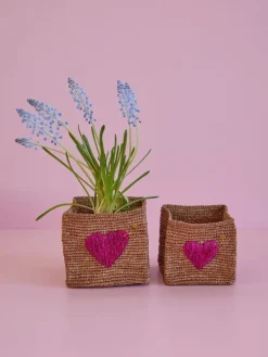 Rice Kisten & Körbe<2er-Set: Aufbewahrungskörbe in Hellbraun/ Pink - (B)14 x (H)14 x (T)14 cm