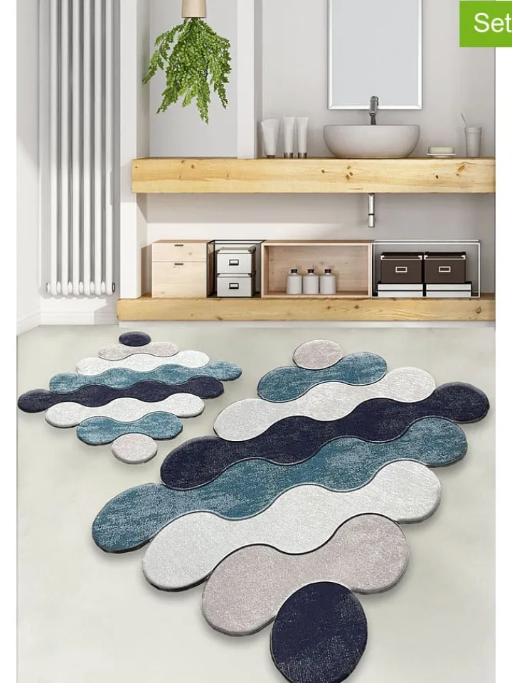 Colourful Cotton Badtextilien|Badtextilien<2er-Set: Badvorleger "Circle" in Blau