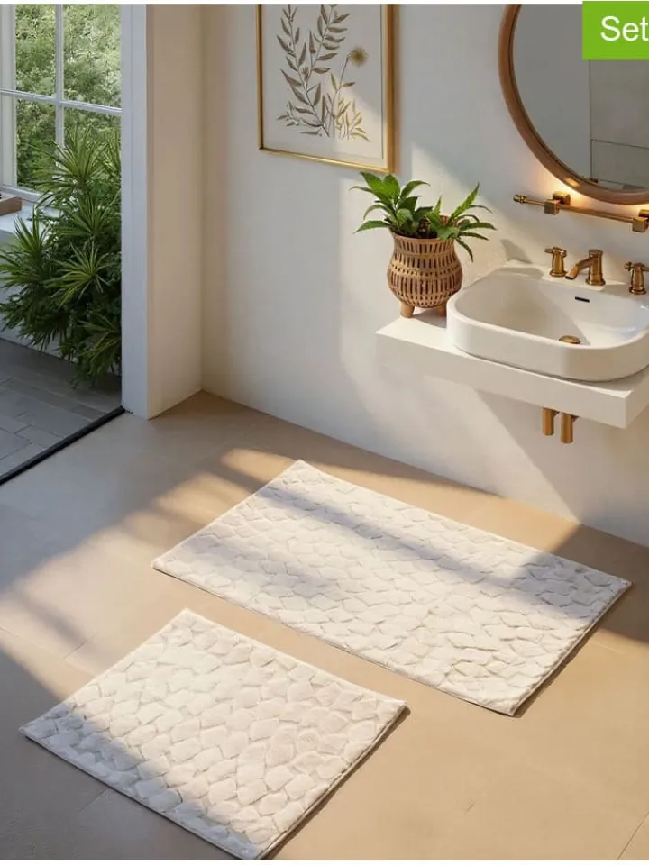 Elizabed Badtextilien|Badtextilien<2er-Set: Badvorleger "Rabbit" in Creme