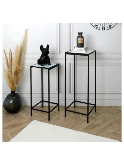Rétro Chic Tische<2er-Set: Beistelltische "Felicity" in Schwarz/ Weiß - (B)34 x (H)90 x (T)34 cm