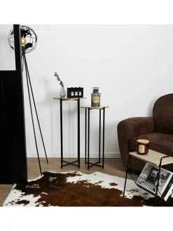 Rétro Chic Tische<2er-Set: Beistelltische in Schwarz/ Natur