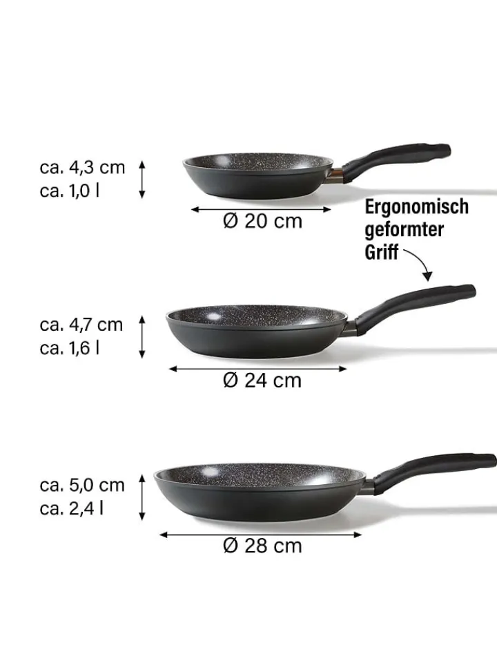 Stoneline Kochgeschirr<3er-Set: Bratpfannen ''Ceramic'' in Schwarz