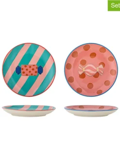 Bloomingville Gedeckter Tisch<2er-Set: Brotteller ''Caramella'' in Rosa/ Türkis - Ø 16 cm
