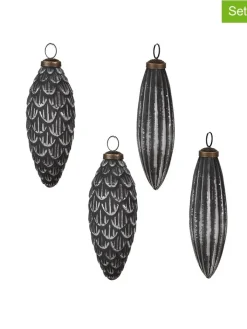 Clayre & Eef Weihnachtsschmuck<4er-Set: Christbaumkugeln in Grau/ Silber - (H)15 x Ø 8 cm