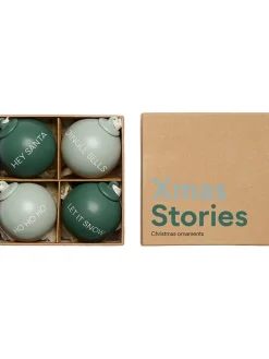 Design Letters Weihnachtsschmuck<4er-Set: Christbaumkugeln ''XMAS Stories'' in Grün - Ø 6 cm