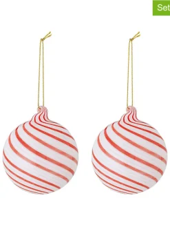 Bloomingville Weihnachtsschmuck<2er-Set: Christbaumkugeln ''Zwirl'' in Weiß/ Rot - Ø 8 cm