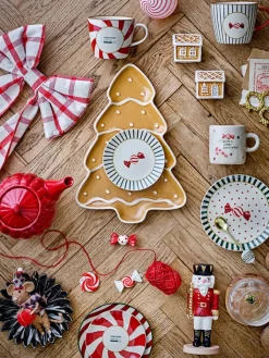 Bloomingville Weihnachtsschmuck<2er-Set: Christbaumkugeln ''Zwirl'' in Weiß/ Rot - Ø 8 cm