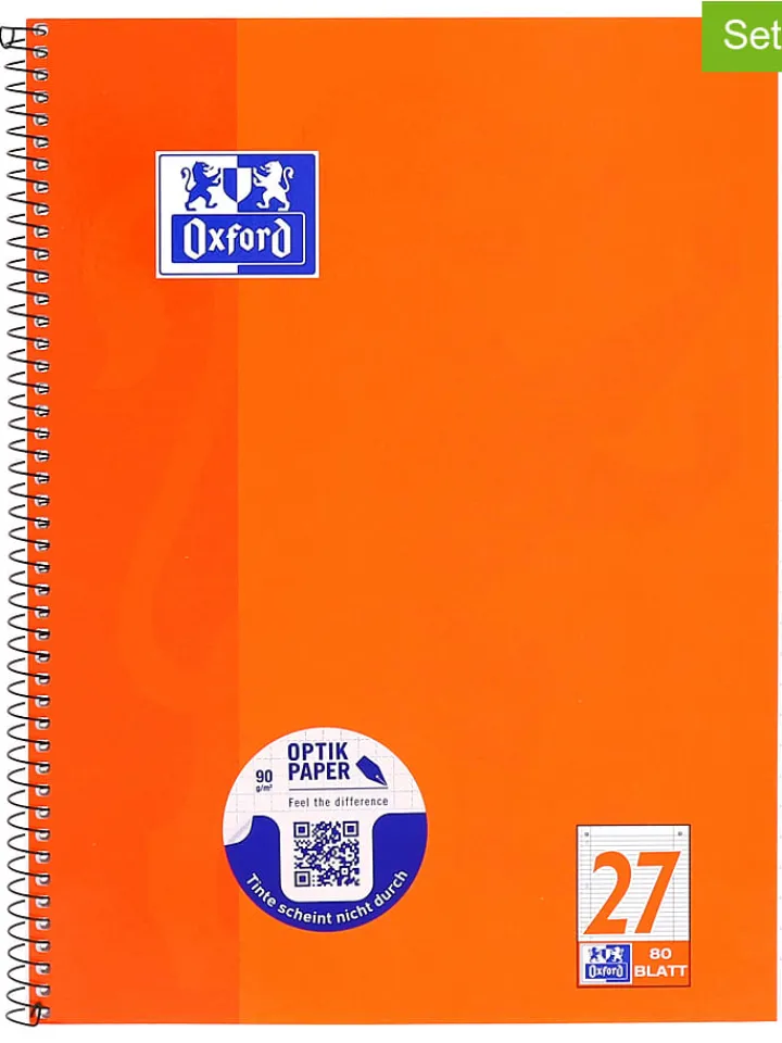 Oxford Büro- & Schulbedarf<5er-Set: Collegeblöcke " - Lineatur 27" in Orange - DIN A4