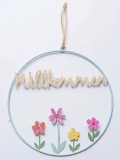 Boltze Wohndekoration<2er-Set: Dekoanhänger "Blümi" in Beige/ Hellblau - (L)30 cm