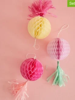 Rice Wohndekoration<3er-Set: Dekoanhänger in Pink/ Gelb - Ø 10 cm