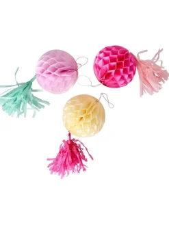 Rice Wohndekoration<3er-Set: Dekoanhänger in Pink/ Gelb - Ø 10 cm