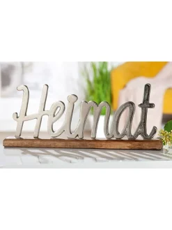 GILDE Dekofiguren & -Objekte<2er-Set: Dekoaufsteller "Heimat" in Hellbraun/ Silber - (B)44 x (H)18 cm